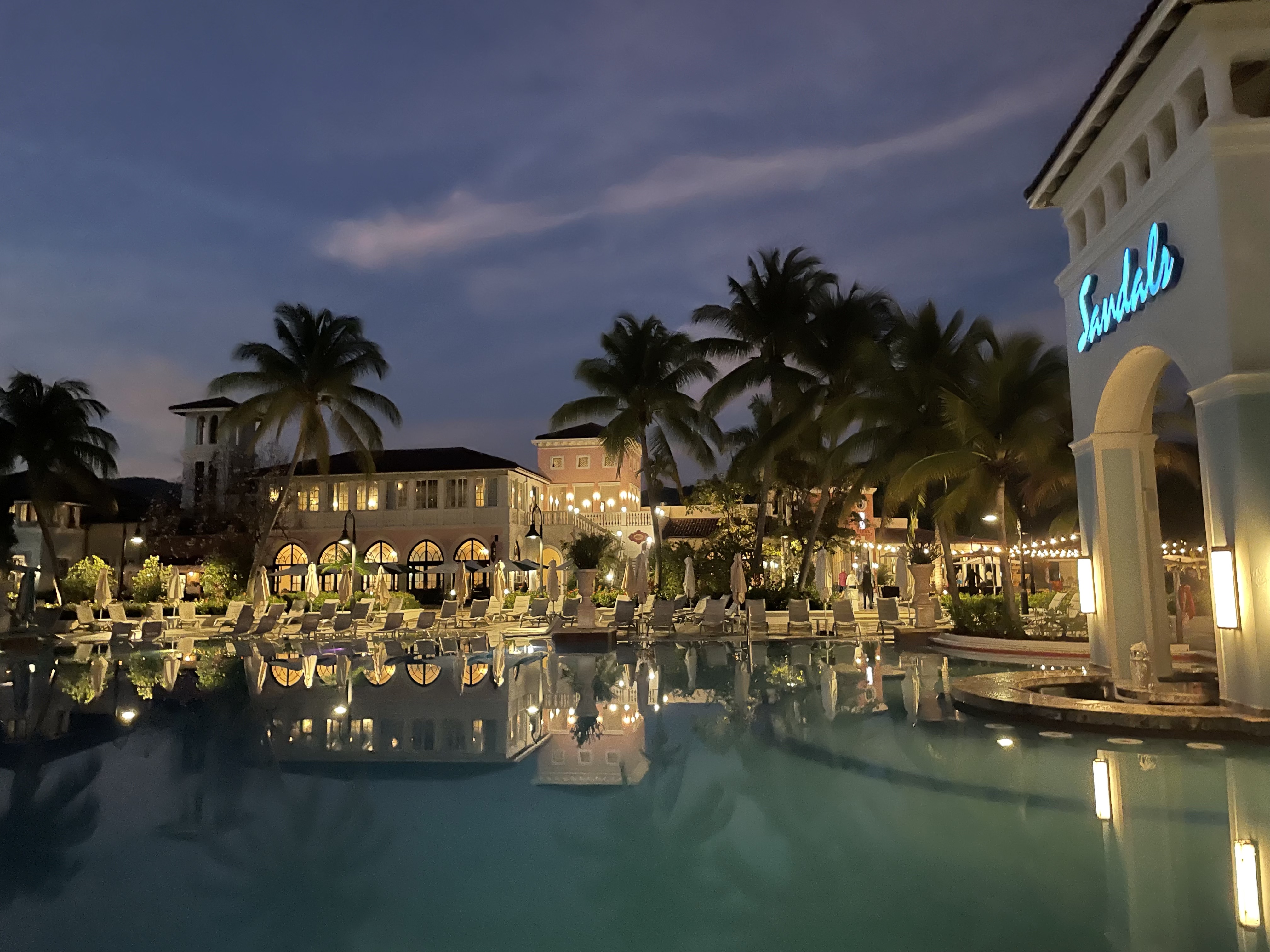 Sandals South Coast at night