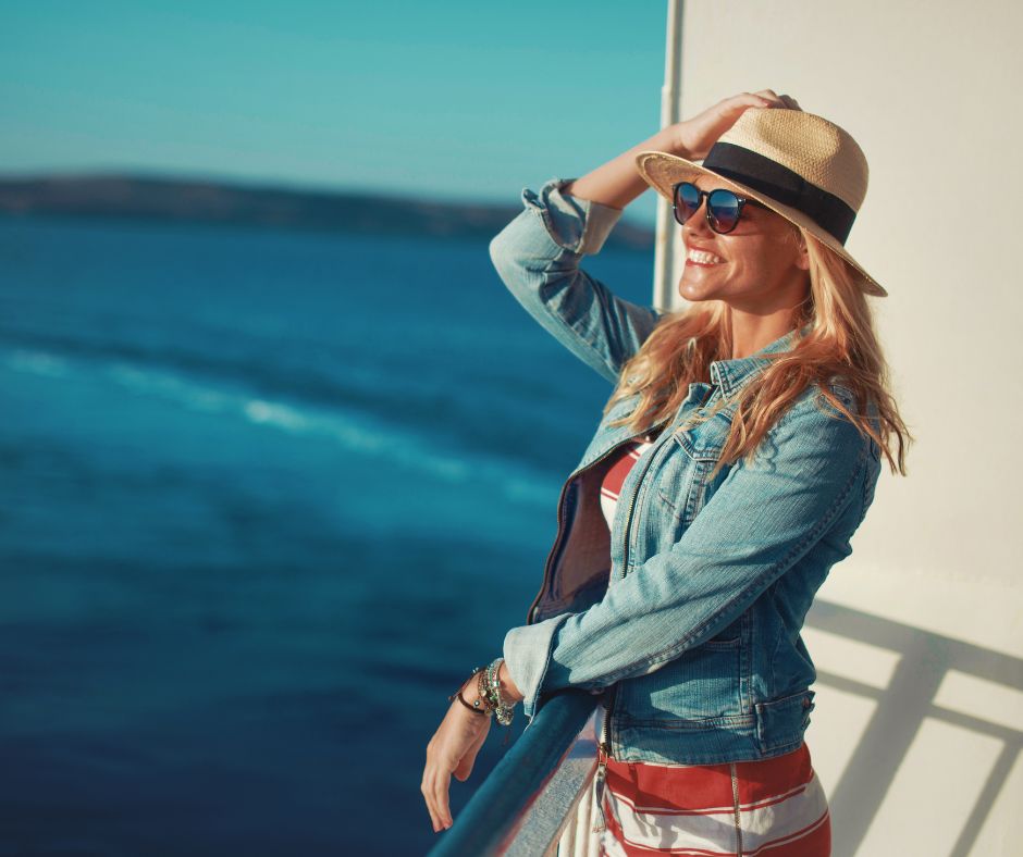 Woman on cruise ship verandah