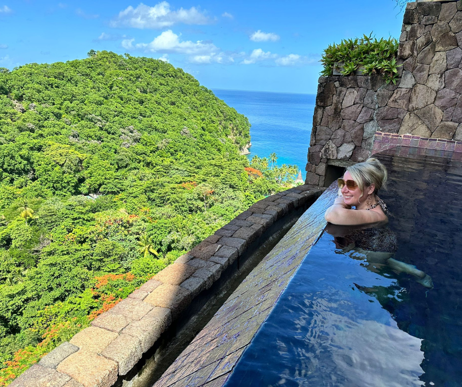 Jen in the Jade Mountain Infinity Pool
